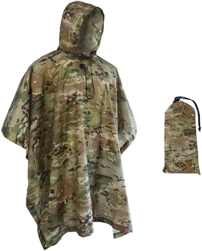 Rain Poncho, Military Tactical Poncho Camo Multi Use Waterproof R...