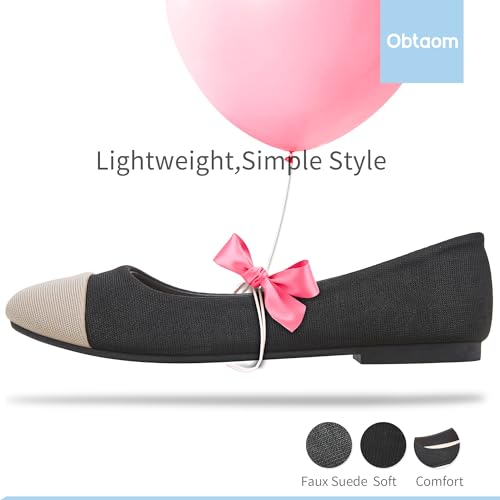 Image of Obtaom Round Toe Women Flat Shoes Slip on Girls Dress Black Ballet Flats