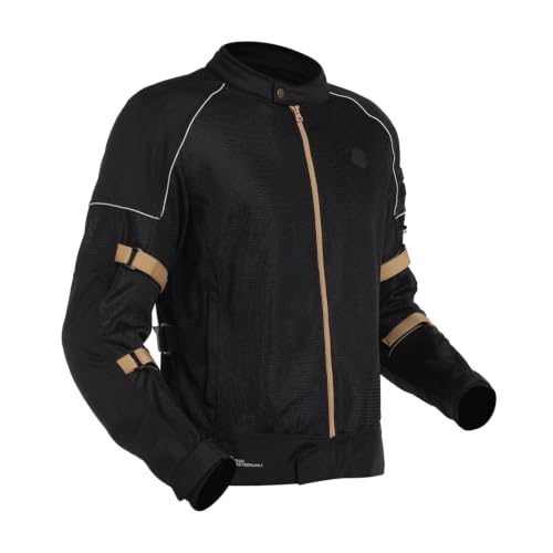 Image of Royal Enfield STREETWIND V3 RIDING JACKET | High Abrasion Polyester Mesh | 610D Cordura Impact Zones | CE Level 2 Ergo Pro-Tech Armours | Adjustable Fit | Cushioned Comfort Collar | BLACK & SAND XL | Protective gear for bike riding