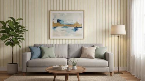 Image of Wallpaper for Walls | Vertical Wood Wall Stickers for Wall Decor | Self Adhersive Wall Paper for Home Kitchen Living Room and Bedroom | 45 Cm X 500 CM (3, Premium Golden Strip Wooden)