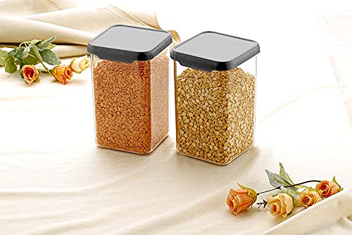 Image of Homemet Premium Quality Unbreakable Air Tight Square Plastic Containers Set for Kitchen Storage 1100ml Plastic Easy Flow Cereal Dispenser Storage Box Jar Food Rice Pasta Pulses (1100 ML, 03)