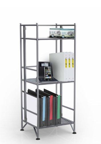 Image of Convenience Concepts Designs2Go X-Tra Storage 3-Tier Folding Metal Shelf, Silver