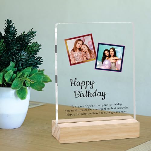 Image of Giftplease Personalized Happy Bithday Photo Plaque with Photo | Custom Friendship Gift with Wooden Stand | Best Friend Birthday Keepsake for Him or Her CS 03