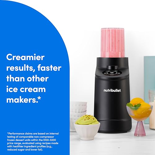 Image of nutribullet Chill Ice Cream Maker, for Gelato, Sorbet, Frozen Yogurt, Smoothie Bowls, Compact Size, (2) Dishwasher Safe 16 oz. Pint Cups with Lids, Black, NBD50100AK