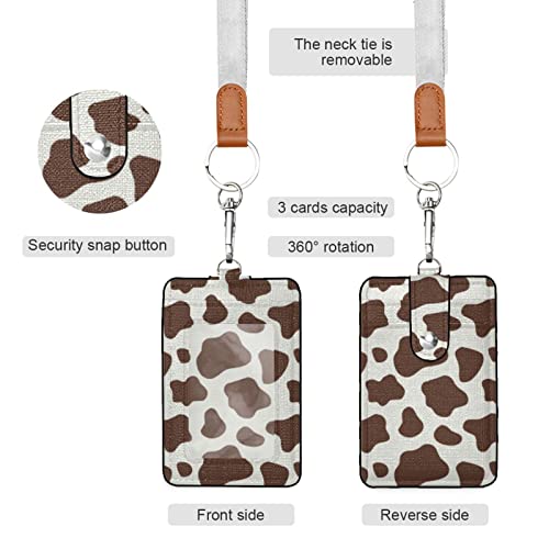 Vikko Badge Holder, Pu Leather Id Card Case Wallet With Neck Lanyard And Key Ring (Cow Print) #TOP1