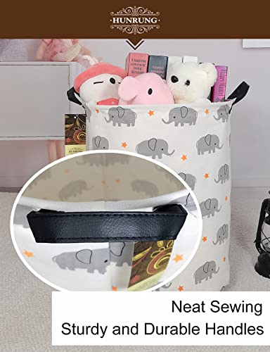 Hunrung Laundry Hamper,Large Canvas Fabric Lightweight Storage Basket Toy Organizer Dirty Clothes Collapsible Waterproof For College Dorms, Children Bedroom,Bathroom (Round-Grey Elephant) #TOP3