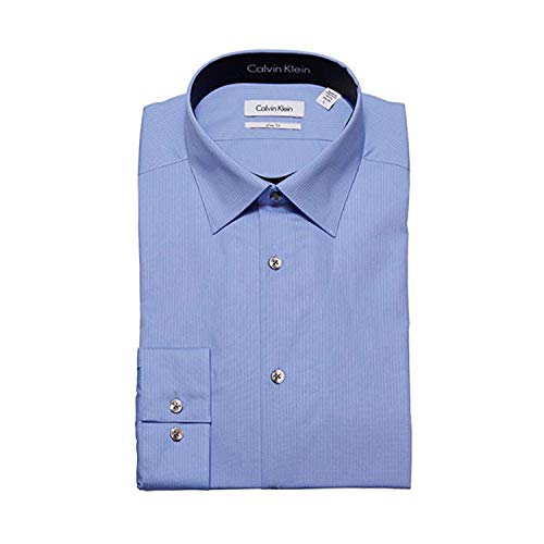 Calvin Klein Tone/Tone Stripe Slim Fit 100% Cotton Solid Dress Shirt - 33T046 (16.5 34-35, Light Blue)