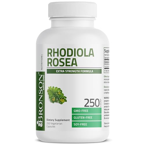 Bronson Rhodiola Rosea Vegetarian Capsules - Adaptogenic Herb - Brain, Stress & Mood Support - Non-GMO, 250 Count