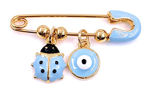 LESLIE BOULES Broche chapado en oro de 18 quilates para colgantes de luz azul bebé contra el mal de ojo y mariquita pequeña, joyería de protección, S, latón, chapado en oro