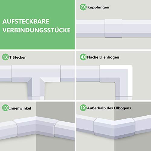 MUDEELA Kabelkanal Selbstklebend Weiß, 320cm PVC Kabelabdeckung, Kabelschacht zum Verstecken von Kabel, TV Kabelkanal für alle Netzkabel in Haushalt/Büro, 8 Stück x L40cm*W3cm*H1,7cm,