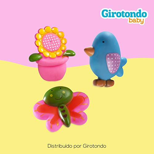 Girotondo Baby LP341 Brinquedos Amigos do Jardim e 4 Potes Coloridos no Banho, Multicor