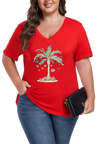 Image of ForHailey Women's Plus Size Short Sleeve Tee Shirt V Neck Basic Ladies Loose Fit T Shirt 1X-5X
