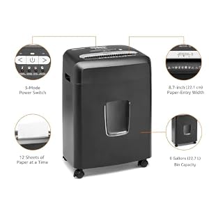Amazon Basics 12 Sheet High Security Micro Cut Paper, Credit Card and CD Shredder with 6 Gallon Easy Emptying Bin, Casters, Black — photo 5 of 6