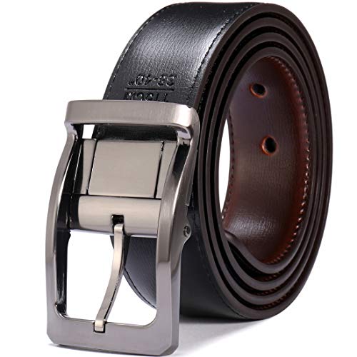 Belts For Men Reversible Leather 1.25” Waist Strap Fashion Dress Buckle Beltox (Rectangle Rotated Buckle With Burnt Umber/Black Belt, 34-36) #TOP4