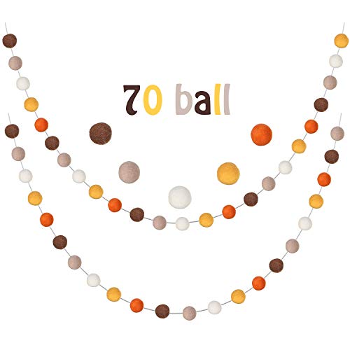 Wool Felt Ball Garland Colourful Felt Ball Pom Pom Garlands 9.84 Feet Long 70 Balls Felt Ball Garlands Hanging Garland Banner for Wall Party Home Decoration (Beige, Orange, Yellow, Brown, Khaki)