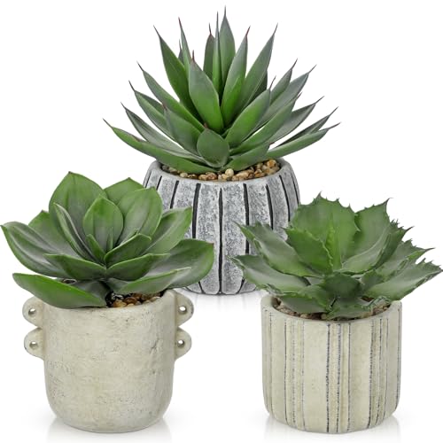 Briful 3 Pack Faux Succulent Plants in Vintage Cement Pots