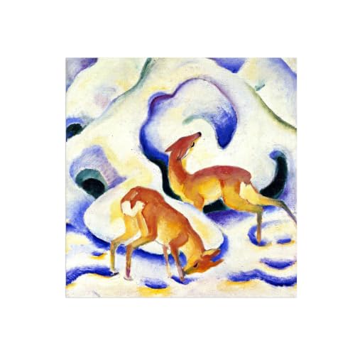 Tableau impressions sur toile d'art Deer in Snow 90x90cm grand format moderne haut de gamme