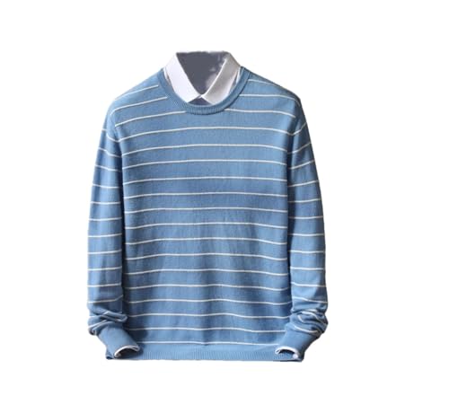 Men's Wool Soft Sweater Crew Neck Stripe Loose Long Sleeve Pullover