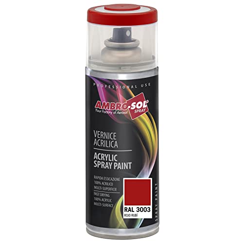 AMBRO SOL   Pintura acrílica en spray, color Rojo Rubi, RAL 3003, resultado profesional en múltiples superficies, exteriores e interiores, 400 ml