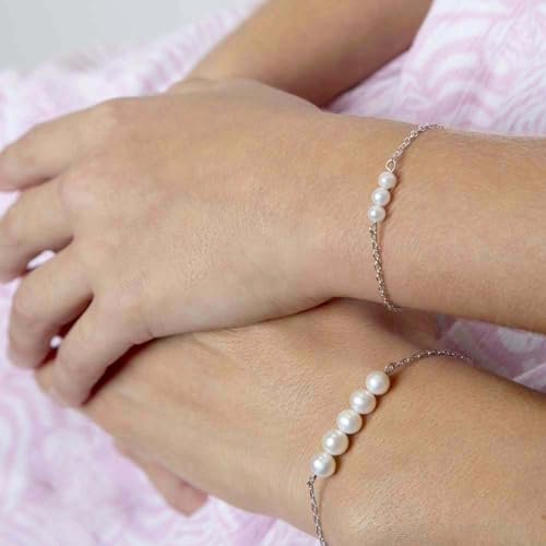 Image of 925 Sterling Silver Freshwater Cultured Pearl Adjustable Bracelet For Baby Girls To Teens - Adorable Stranded Bracelets For Girls - Special Religious Communion Jewelry Gifts For Little Girls