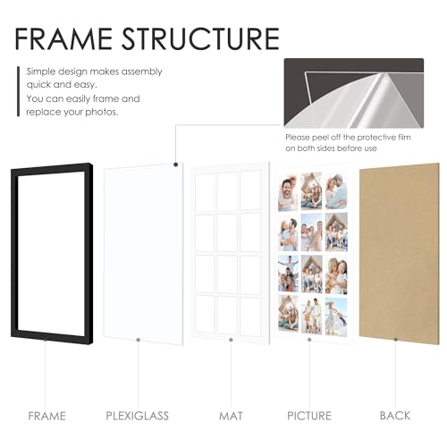 Image of DUENPY 17.5x30.5 Picture Frame 12-Opening 5x7 Collage Picture Frame Displays Twelve 5x7 inch Photos Collage Wall Decor Wall Hanging or Tabletop Black