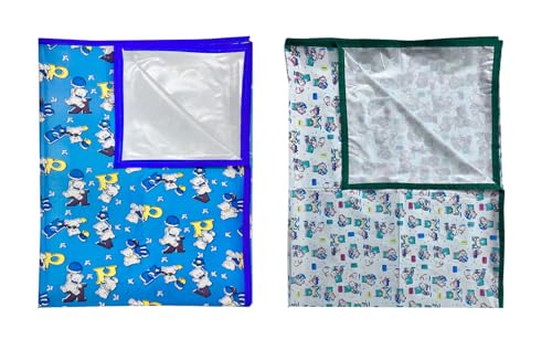 Image of EcoSoft Plastic Sheet,PVC Sheet for Kids,Rubber Sheet for Babies,Bed Wetting Protector(90 x 135 cm) (Blue Alphabet & Green BABYBEAR)