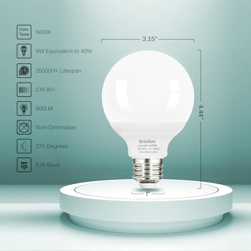Image of Brtstiun G25 LED Vanity Light Bulbs for Bathroom, Globe Bulb 40W Equivalent