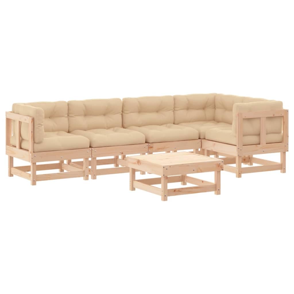 6-częściowy zestaw mebli ogrodowych z litego drewna sosnowego, meble outdoorowe z poduszkami, modułowa sofa na balkon, taras, patio, beżowy