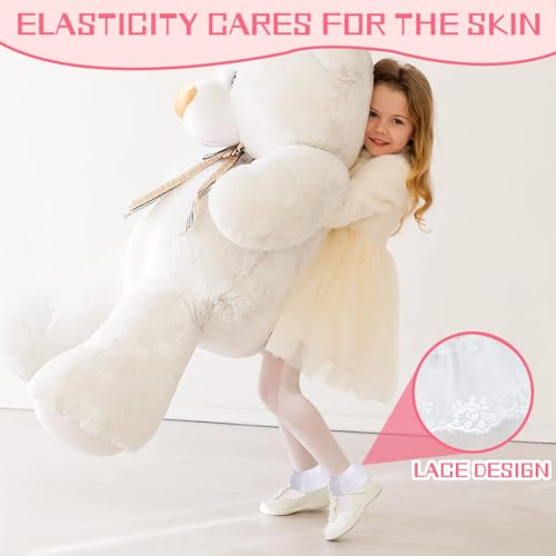 KEWUF 3 Paar Unisex Baby Romantic Lace Socken atmungsaktive nachhaltige Baumwolle hautfreundlich festlich fein elegant mit Rüsche am Bündchen ideal zur Taufe elastische Zone(5-7 Jahre alt)