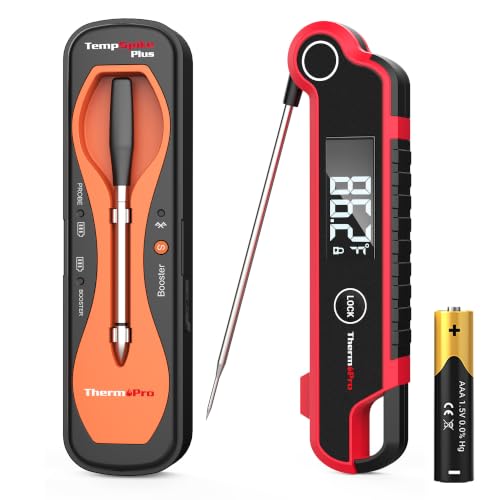 ThermoPro 2-in-1 Digital Meat Thermometer Set, 600FT Wireless Meat Thermometer, 0.5 SEC Thermocouple Instant Read Thermometer for Grill BBQ Smoker Oven Kitchen Cooking, Fathers Day Gift for Dad
