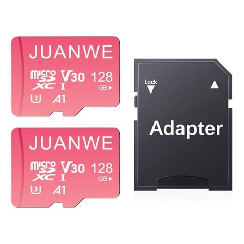 JUANWE 128GB Micro SD Card 2 Pack microSDXC Memory Card with SD Adapter C10 U3 A1 V30 Memory Card SD Card Pink, 128GB Cover