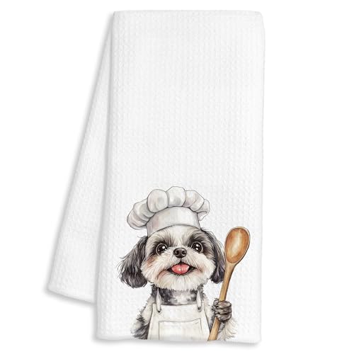 FTKBGHY Funny Shih Tzu Chef Kitchen Towels Shih Tzu Gifts Chef Gifts for Women Men Funny Dog Decorative Dish Hand Tea Towels for Kitchen Bakery 16x24 Inch