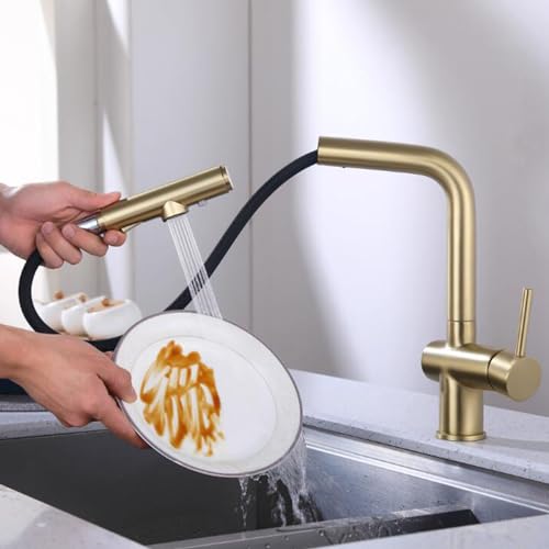 Robinet de cuisine en or brossé en laiton mitigeur chic pivotant à 360°