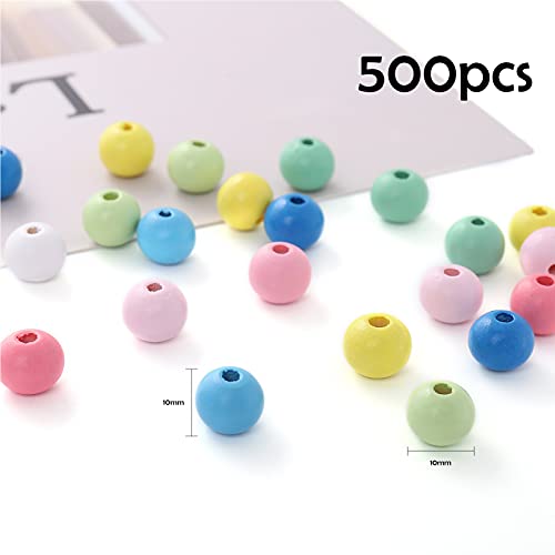 HERZWILD 500pcs Colourful Wooden Beads 10mm for Threading Wooden Craft Bead,Round Loose Wooden Beads for DIY Jewellery Making - Image 2