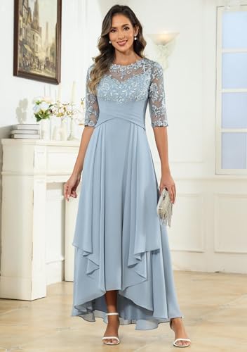 1/2 Sleeve Mother of The Bride Dresses for Women Lace Chiffon Sequin Ruched A Line Long Formal Evening Gown3