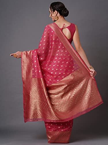 Image of AKHILAM Women's Kanjivaram Banarasi Silk Woven Design Saree With Unstitched Blouse Piece (Multicolored 2RANI20 Parent)