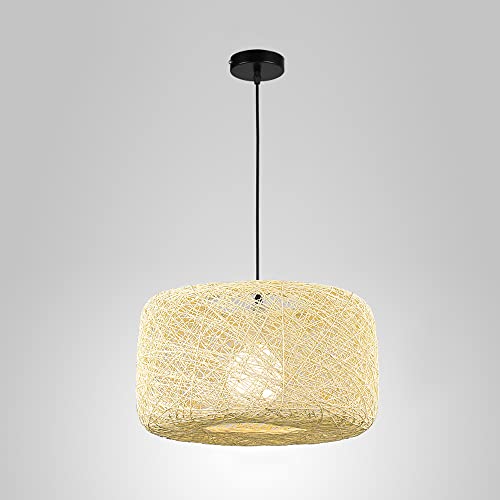Lustre en osier tissé à la main blanc et suspension bambou haut de gamme