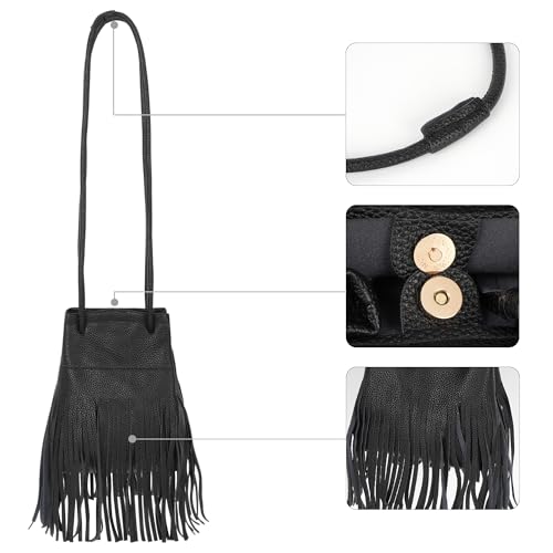 Image of Women Leather Fringe Messenger Bag Mini Hobo Crossbody Tassel Shoulder Bags