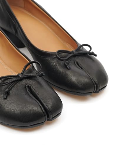 KOKOMOMO Black Split Toe Ballet Heels for Women Japanese Tabi Shoes Cylindrical Low Heels Pumps Chunky Block Heel Office Wedding Party Dress Shoes 1.2 INCH4