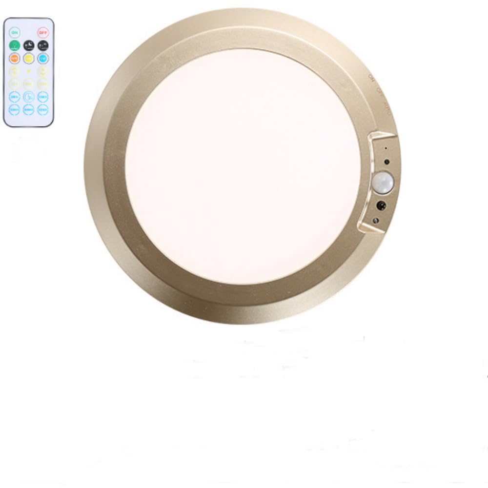 JT-HLM LED Light, Motion Sensor Ceiling Light, 5000mAh Magnetic Ceiling Lamp with Remote, 3 Dimmable Color Temperatures, for Living Room, Bathroom, Porch, Stairs (Gold)