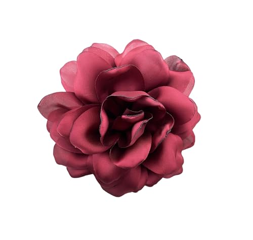 Image of Large Camellia Satin Fabric Flower Brooch Pins Hairpin for Women,ladies. (Wine red)