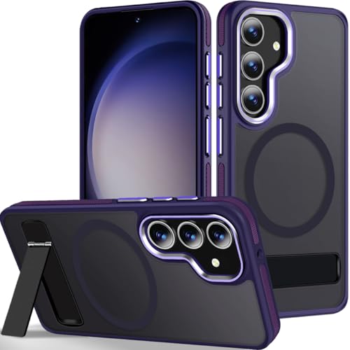 Image of MALEWOLF for Samsung Galaxy S24 Case, [Built-in Stand] Anti-Skid TPU Edge & Matte Translucent S24 Case, Compatible wit Magsafe, Slim Shockproof Magnetic Phone Case for S24 5G (Dark Purple)