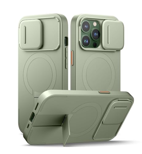 Image of SURITCH for iPhone 13 Pro Case with Magnetic Camera Slide Cover and Adjustable Kickstand, Compatible with MagSafe, Shockproof Bumper Case Slim Protective Cover for iPhone 13 Pro 6.1 Inch, Green