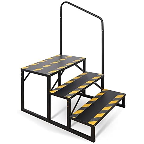 Kinchoix 3 Step RV Stairs, Hot Tub Steps, Outdoor Spa Step Ladder with Handrail,Portable Economy 5th Wheel Stair for Travel Trailer, Motor Home, Camper and Porch with Non-Skid Tapes Cover