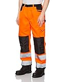 arbeitshose orange kurz Frontreißverschluss mit Knopfverschluss 7 cm breite reflektierende Sicherheitsbänder. Kniepolstertaschen. Gesäßtaschen und Zollstocktaschen. Seitliche Cargotasche