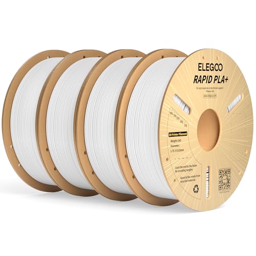 ELEGOO Rapid PLA Plus Filament 1.75mm White 4KG, PLA+ 3D Printer Filament for 600 mm/s High Speed Printing, Dimensional Accuracy +/- 0.02 mm, 4 Pack 1kg Spool(2.2lbs)