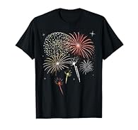 Fireworks T-shirt. New Years Eve Party Countdown T-Shirt for women, men, boys, girls and family. Silvester and Celebration Party costume, tee, shirt, tshirt. Filigree Vector Design. Colorful fireworks with stars. Have Fun! Red golden version. Firewor...