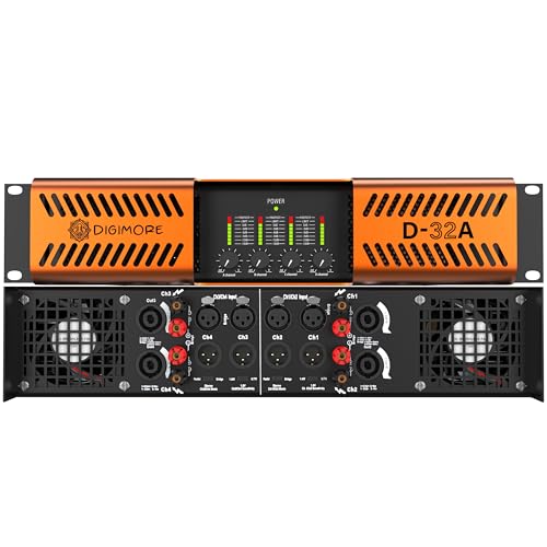 Image of Digimore 4-Channel Class-H Power Amplifier | 500Wx4 @ 8Ω, 800Wx4 @ 4Ω | 900Wx2 @ 8Ω & 1600Wx2 @ 4Ω Bridge | Damping >600 | 4-Large Cooling Fans | 3-Year Warranty | DJ & Live (D-32A)