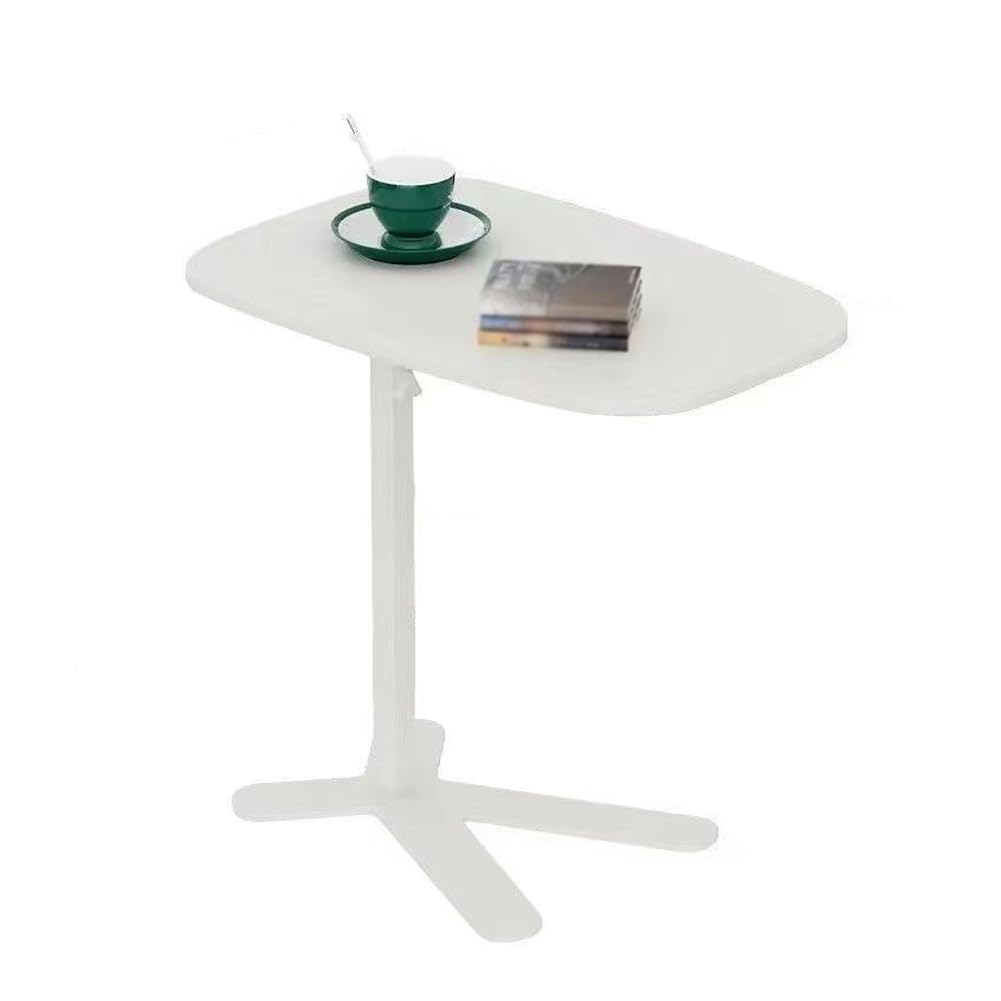 SXZenSpace Adjustable Height End Tables TV Tray with Metal Stand,Rectangular Solid Wood C Shaped Side Table,Couch Table That Slide under for Small Space,White