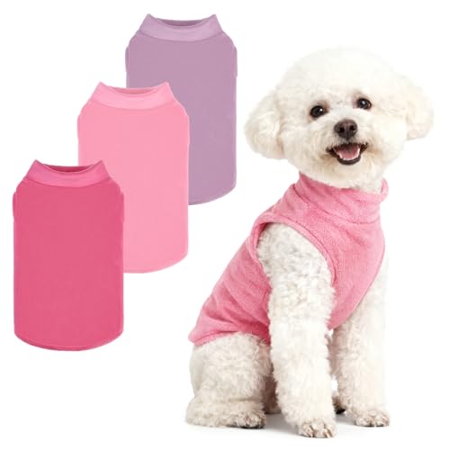 Image of PUPTECK 3 Pack Fleece Dog Vest Sweaters Winter Coat for Small Dogs, Pullover Jacket Pet Cat Fall Clothes Puppy Sweatshirt for XS S Medium Girl Dogs, Fuchsia&Pink&Purple, M